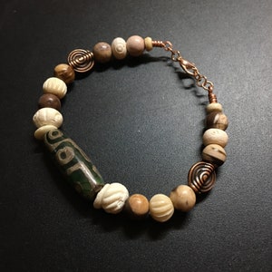 Protective Tibetan Barrel, Bone and Copper Bracelet