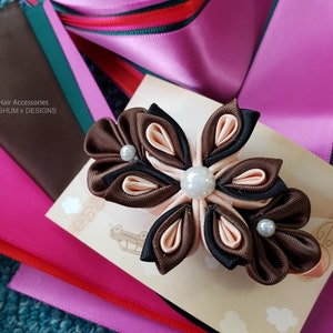 Brown Satin Ribbon Hair Barrette
