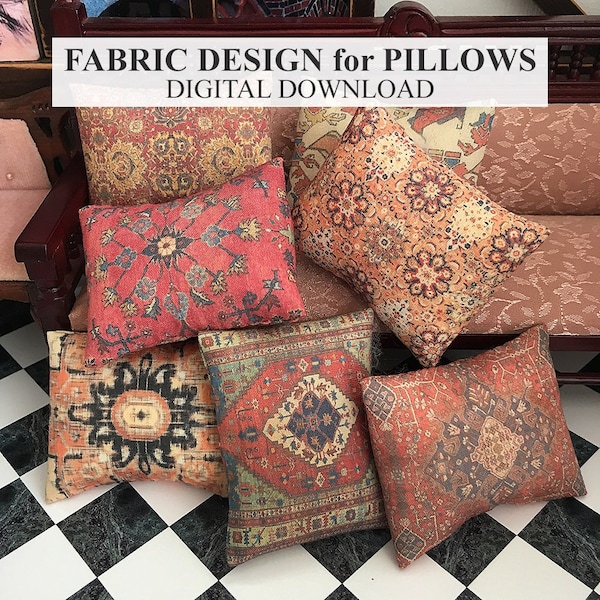 Dollhouse Miniatures Pillows Fabric 1:12 Scale with Instructions PDF Printable DIGITAL DOWNLOAD