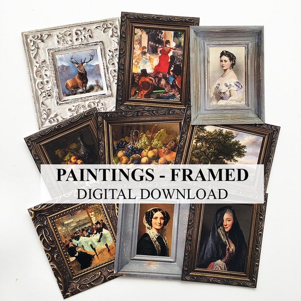 Dollhouse Miniature Paintings Framed Antique DIGITAL DOWNLOAD Printable