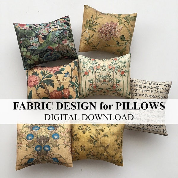 Dollhouse Fabric for Pillows Cushions Chinoiserie Asian with Instructions PDF DIGITAL DOWNLOAD