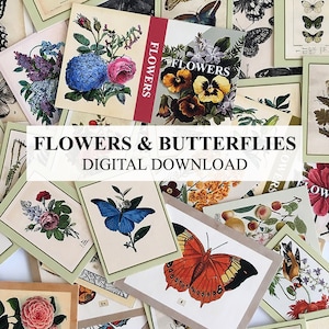 Dollhouse Miniature Book Prints  - Flowers Butterflies - 38 Images PRINTABLE  -DIGITAL DOWNLOAD