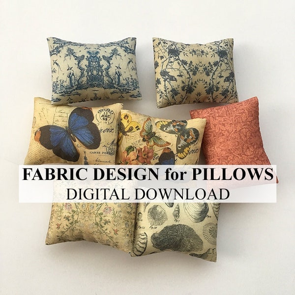 Dollhouse Miniatures Fabric for Pillows 1:12 Scale with Instructions PDF Printable DIGITAL DOWNLOAD