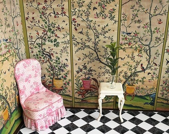 Tapeta miniaturowa domku dla lalek w skali 1:12 Chinoiserie CYFROWE POBIERANIE
