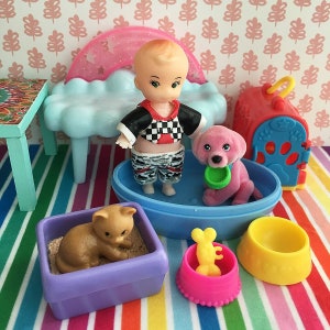 Dollhouse Toys Set Doll, Dog, Cat, Accessories - 9 Items Mixed Media Art Supplies