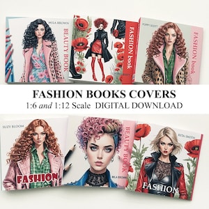 Dollhouse Miniature Fashion Books Covers 1:6 and 12th Scale DIGITAL DOWNLOAD Printable