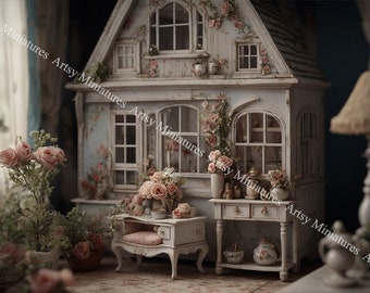 Dollhouse Wallpaper Miniatures Photography Backdrop 1:12 Scale Shabby Chic Artist Studio5 Files DIGITAL DOWNLOAD Printable