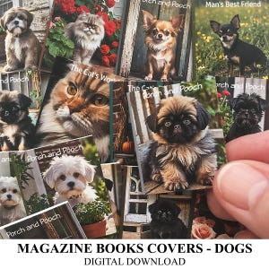 Revistas, libros y portadas de miniaturas de casas de muñecas PERROS - Escala 1:12 y 1/6 DESCARGA DIGITAL Imprimible