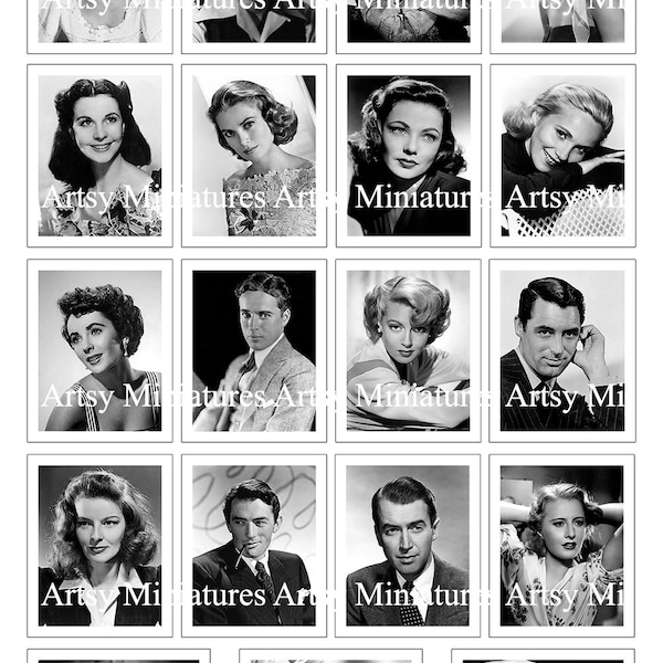 Dollhouse Miniature Movie Stars Actors 19 Prints 1:12 Scale Photos Printed