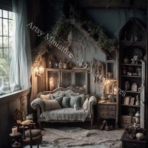 Dollhouse Wallpaper Haunted House Mural 1:12 Scale - 5 Files - Printable DIGITAL DOWNLOAD