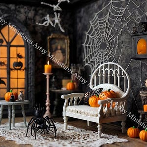 Puppenhaus Tapete Halloween Wandbild Maßstab 1:12 - 5 Bilder - Printable DIGITAL DOWNLOAD