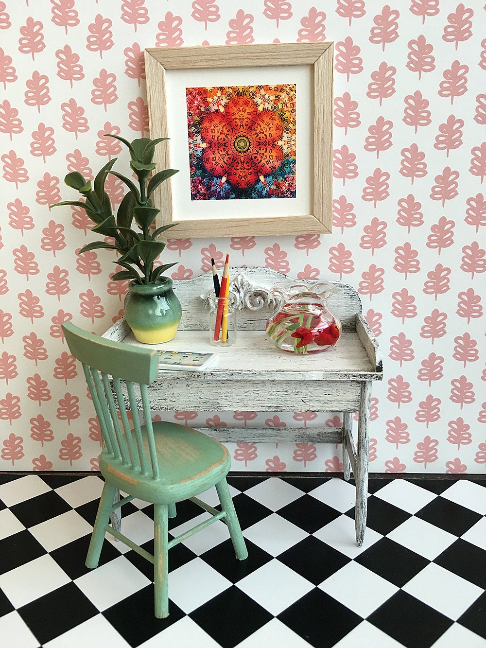 Dollhouse Miniature Wallpaper 1:12 Scale Pink DIGITAL DOWNLOAD | Etsy