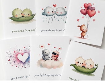 Mini Biglietti d'Amore Romantici 10 Biglietti Kawaii Confezioni Regalo - 2,5" x 3" - Set da 10 - DOWNLOAD DIGITALE