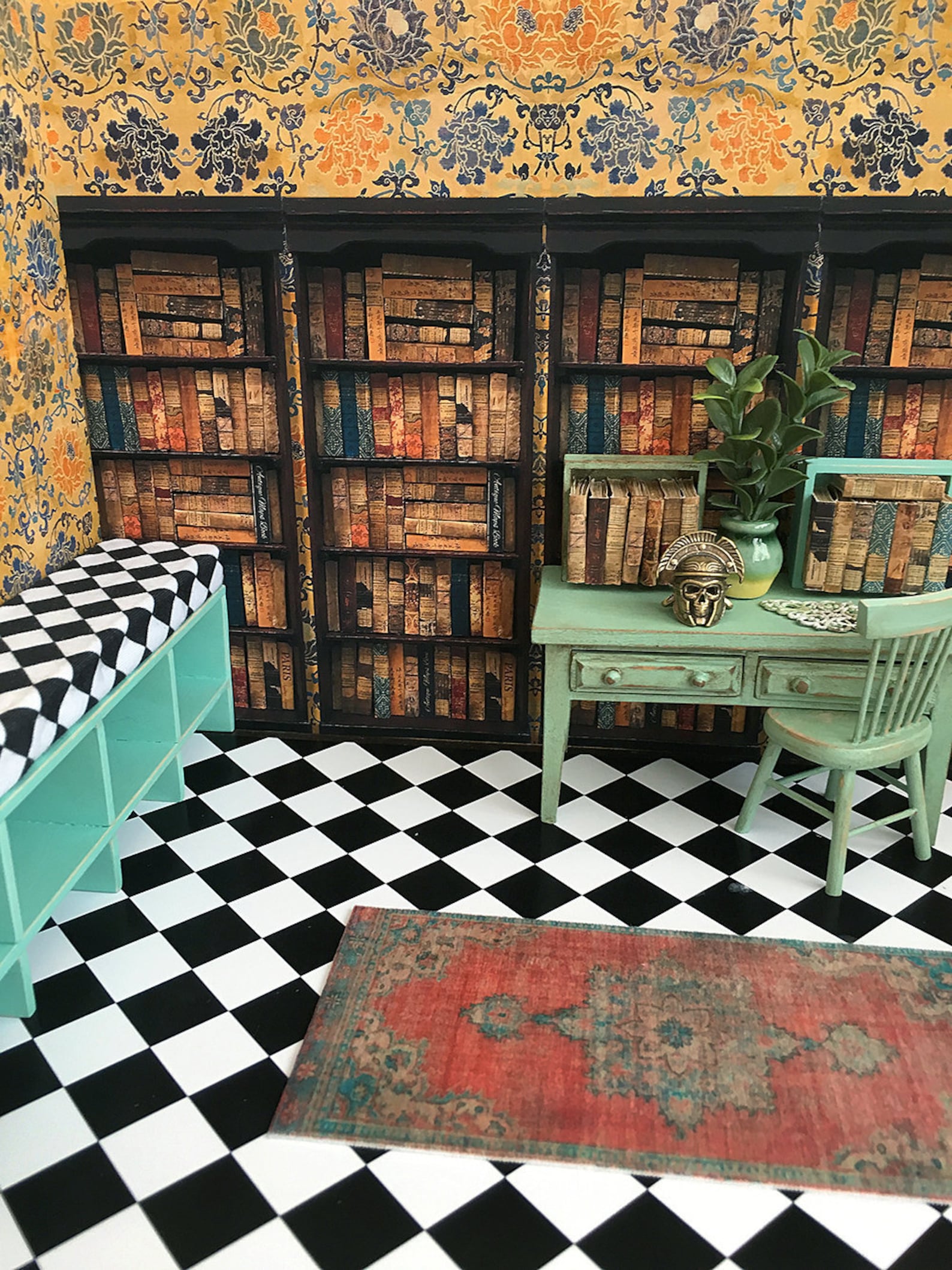Dollhouse Wallpaper Mural Library Bookshelves 3 Variants Etsy