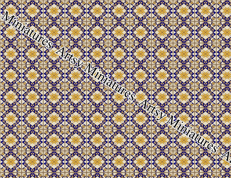 Antique Portuguese Tile Floor Printable, Dollhouse Miniature 1:12 and ...