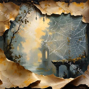 Dollhouse Miniatures Wallpaper - 5 Images -  Castle Haunted Halloween 1:12 Scale DIGITAL DOWNLOAD