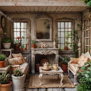 Dollhouse Miniature Wallpaper 5 Images 1:12 Scale French Chic Garden View DIGITAL DOWNLOAD