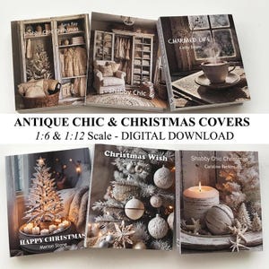 Dollhouse Miniature Books Covers Antique and Christmas 1:6 and 12th Scale DIGITAL DOWNLOAD Printable