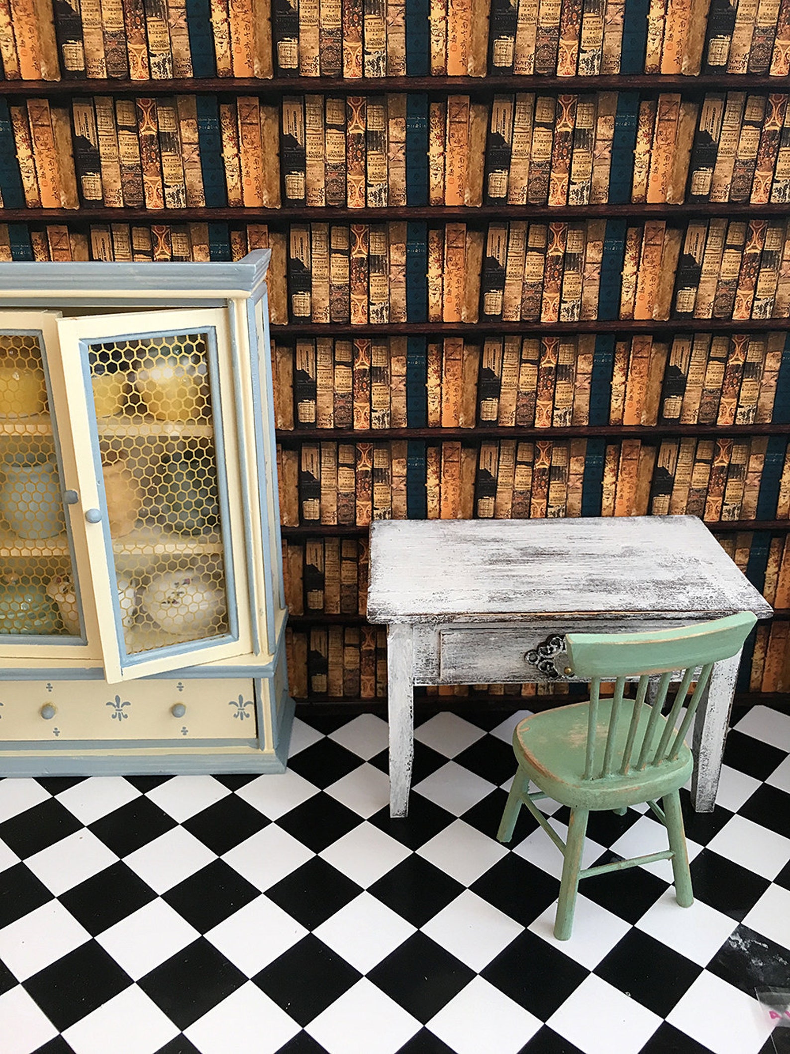 Dollhouse Wallpaper Mural Library Bookshelves 2 Variants Etsy UK