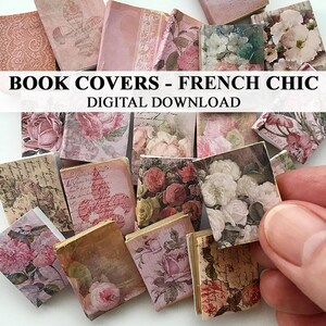 Puppenhaus Miniatur Bücher Cover French Chic Country DIGITAL DOWNLOAD Printable