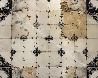 Dollhouse Miniatures Floor  - 1:12 Scale  - Tile Grungy Antique Castle -  Digital Download