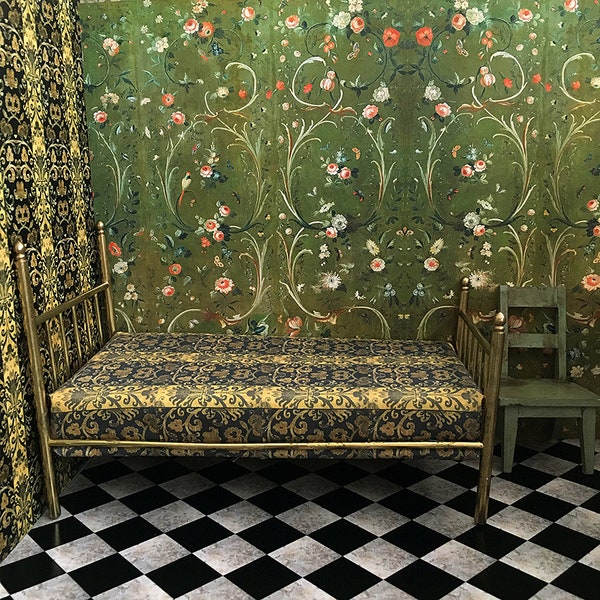 Antique Green Dollhouse Wallpaper | 1:12 Scale Miniature Printable Digital Download