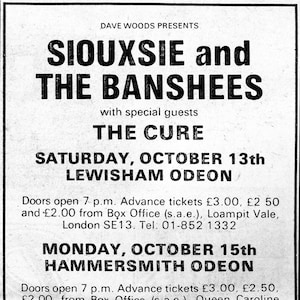Siouxsie & The Banshees w/ The Cure 1979 Melody Maker Concert Ad Reprint London Digital Download