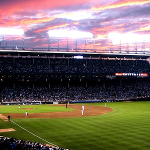 Chicago Cubs Wrigley Field Sunset Photograph Baseball MLB