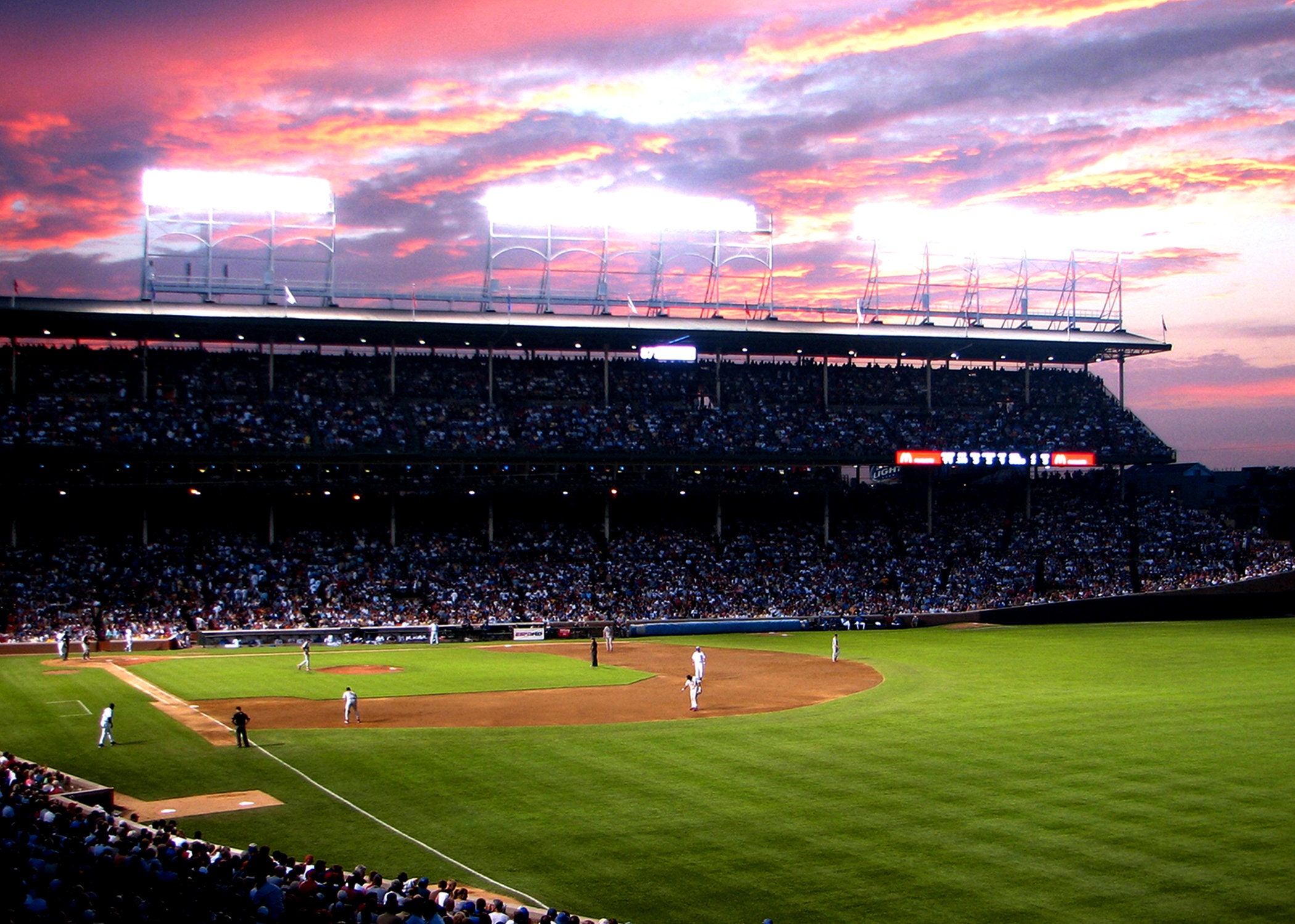 Chicago Cubs Wrigley Field Sunset Photograph