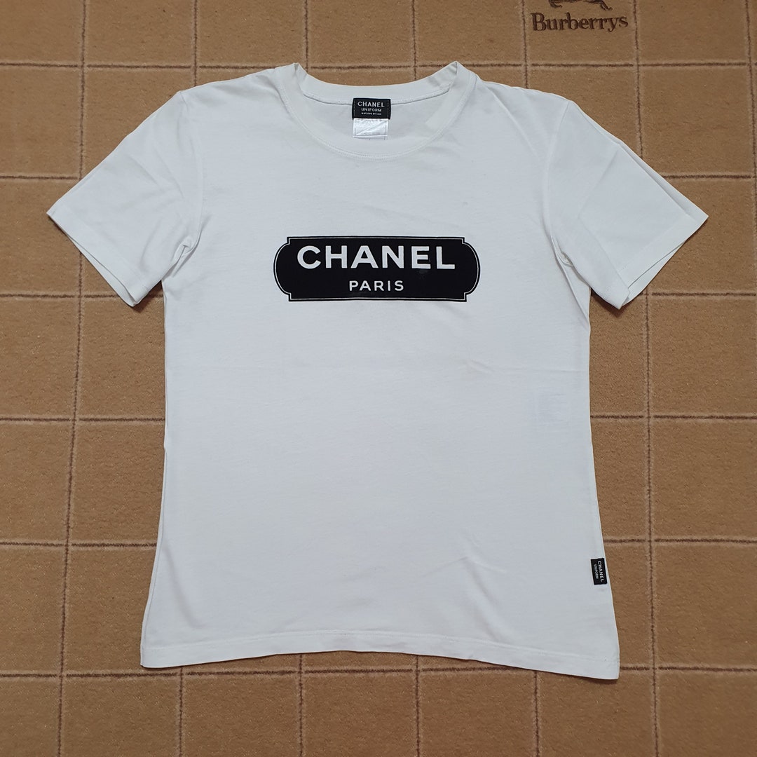 CHANEL logo uniform 20P T-shirt Tops Short sleeve T-shirt cotton White/Black