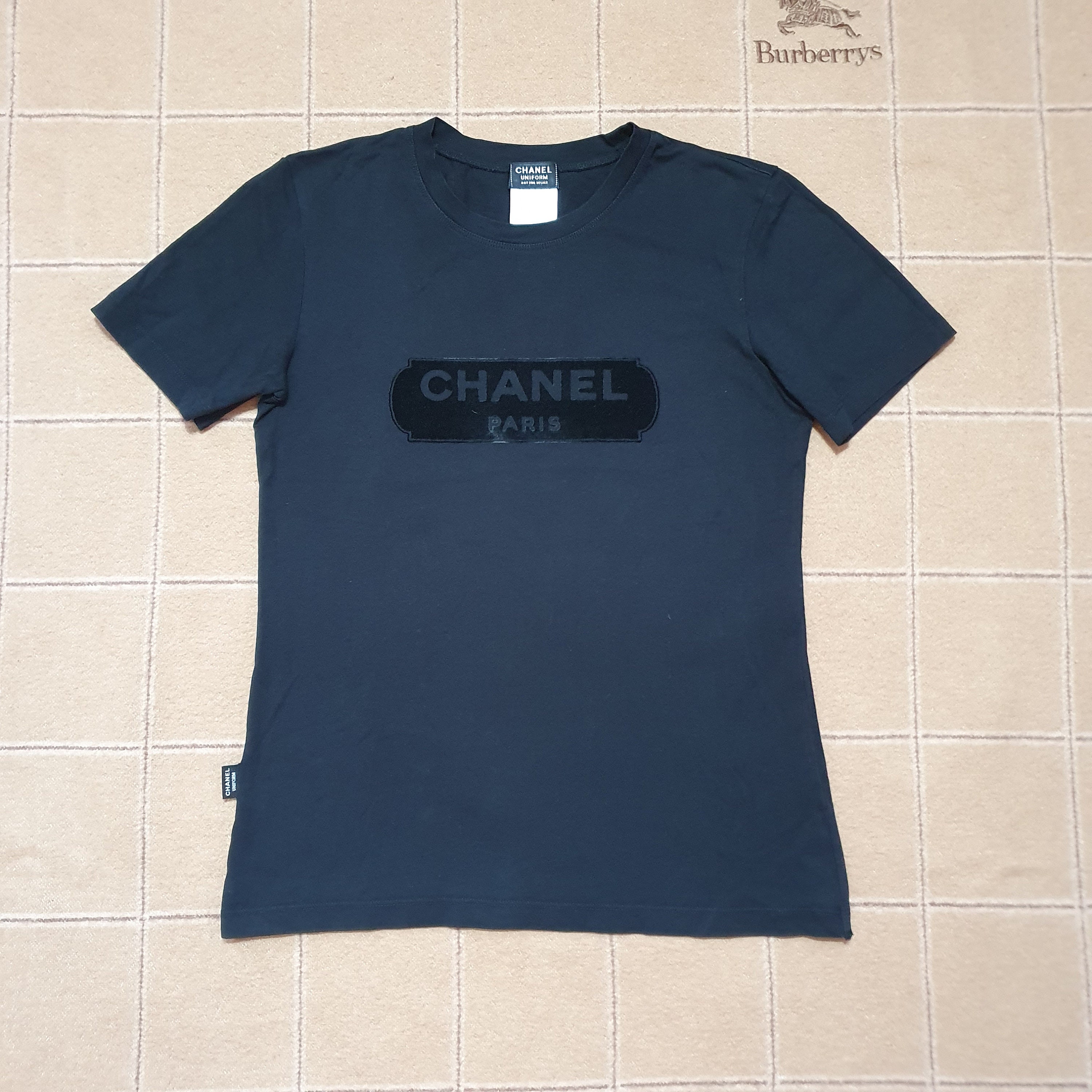 Chanel Uniform Logo Print Black T-shirt Size XS