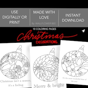 10 Coloring Pages | Christmas Adult Coloring Book Pages | Christmas | Decorations | Ornaments | At-Home-Activity | Winter Wonderland