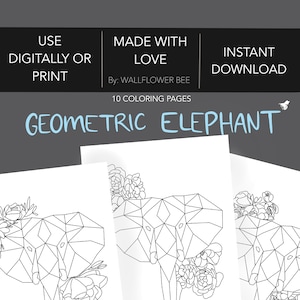 10 Printable Adult Coloring Pages | Elephant Floral Sketches Drawings | Adult Coloring At Home Activity | Printable coloring pages