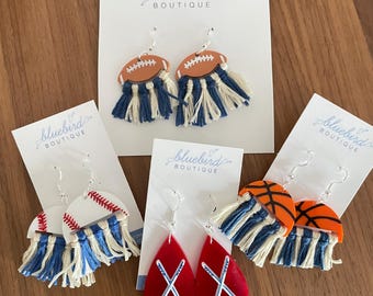 Sports Dangle Hook Earrings | Team Spirit Colors | Spirit Wear Game Day | Acrylic Custom Earrings with Fringe