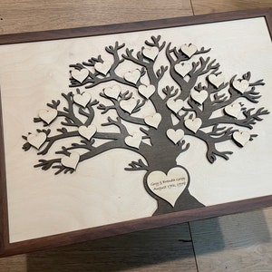 Personalized Wood Family Tree | Laser Cut Engraved | Hearts | Framed ...