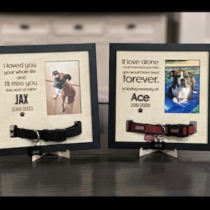 Personalized Pet Memorial | Photo Frame | Dog Cat Collar Display | Wood Framed Sign Gift Keepsake