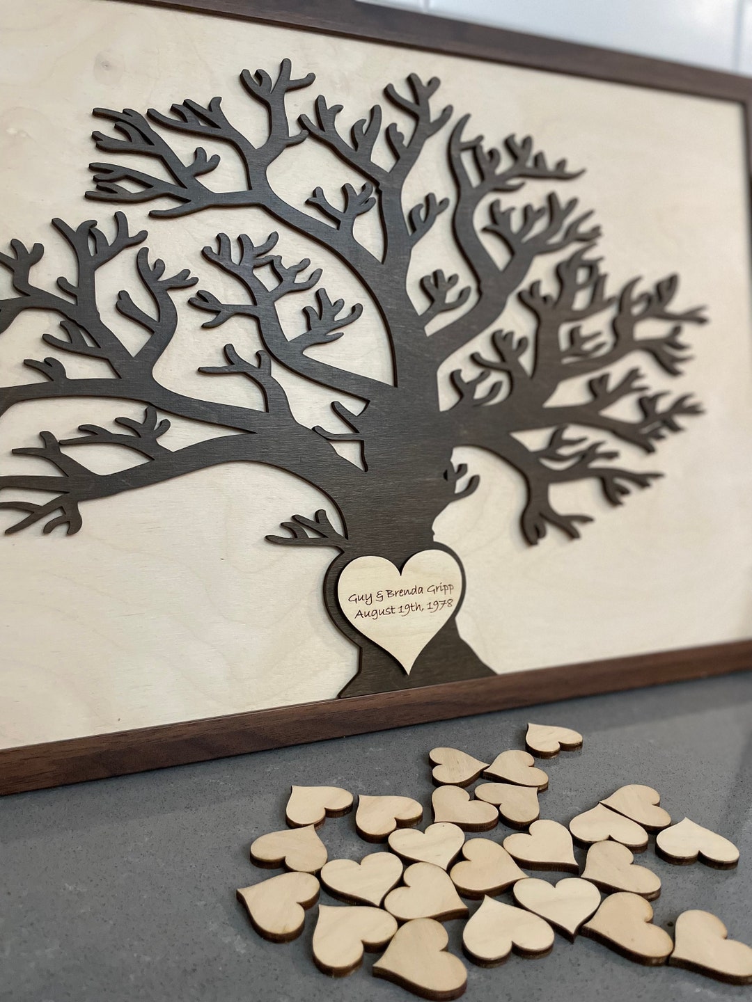 Personalized Wood Family Tree | Laser Cut Engraved | Hearts | Framed ...