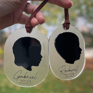 Custom Silhouette Face Portrait Ornament | Laser Cut Acrylic | Children’s Christmas Keepsake Minimalist | Personalized Name Year