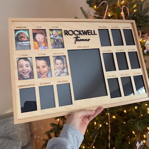 K-12 Newborn to Graduation Class Photo Frame | Personalized School Picture Collage | Wood Wall Hanging Decor Gift