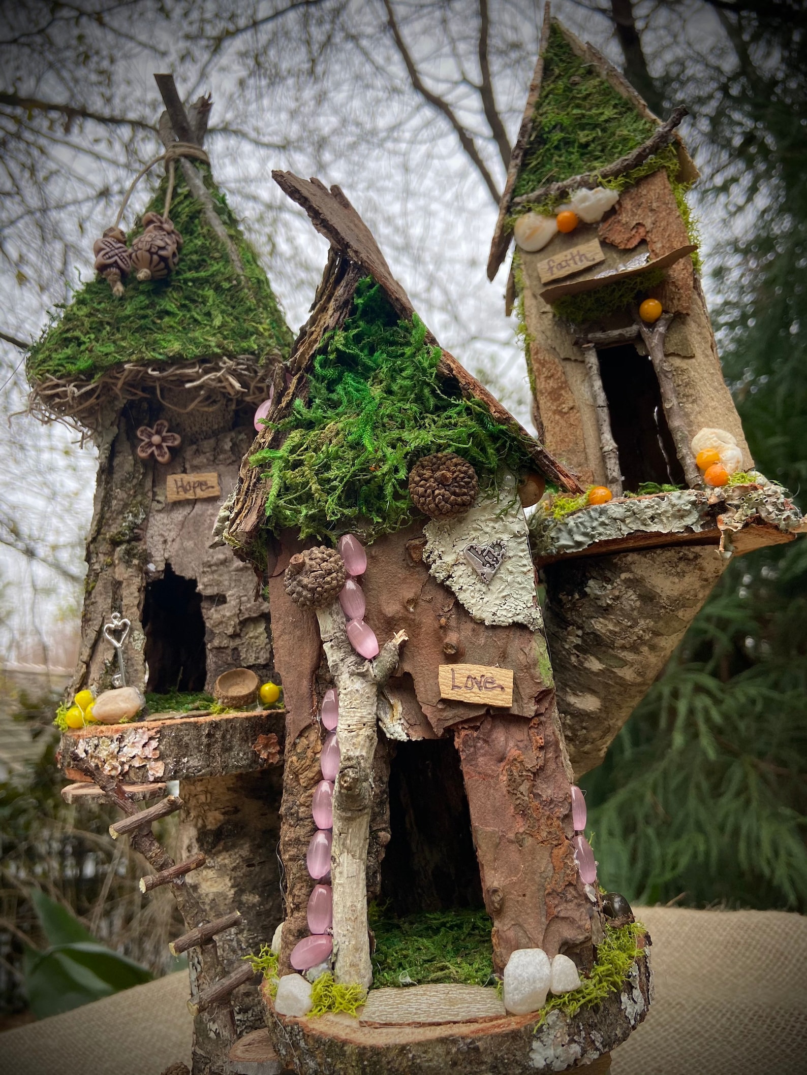 Triple Fairy House Handmade Fairy House Personalized Gift Etsy