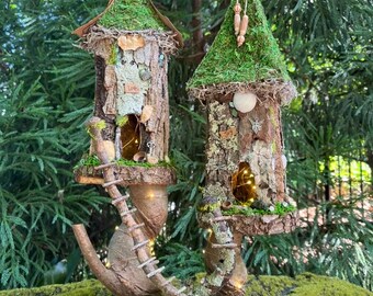 Double fairy house, Handmade Fairy House, custom made,  personalized gift, Joy and Love - fairy lights optional