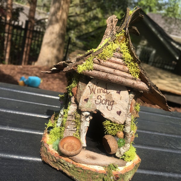 Mini Fairy House, handmade fairy house, personalized gift, custom made gift - Wind Song - fairy lights optional