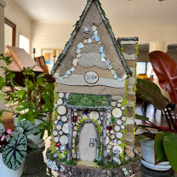 Large Fairy House, handmade fairy house, gifts for mom, birthday gifts, cordwood cabin, personalized gifts, customized gifts, gifts for her