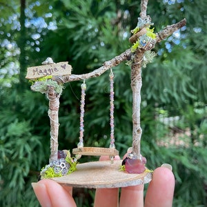 Itty bitty swing, fairy garden accessory, tiny swing, fairy swing, birthday gifts, gifts for her, handmade fairy house, personalized gifts