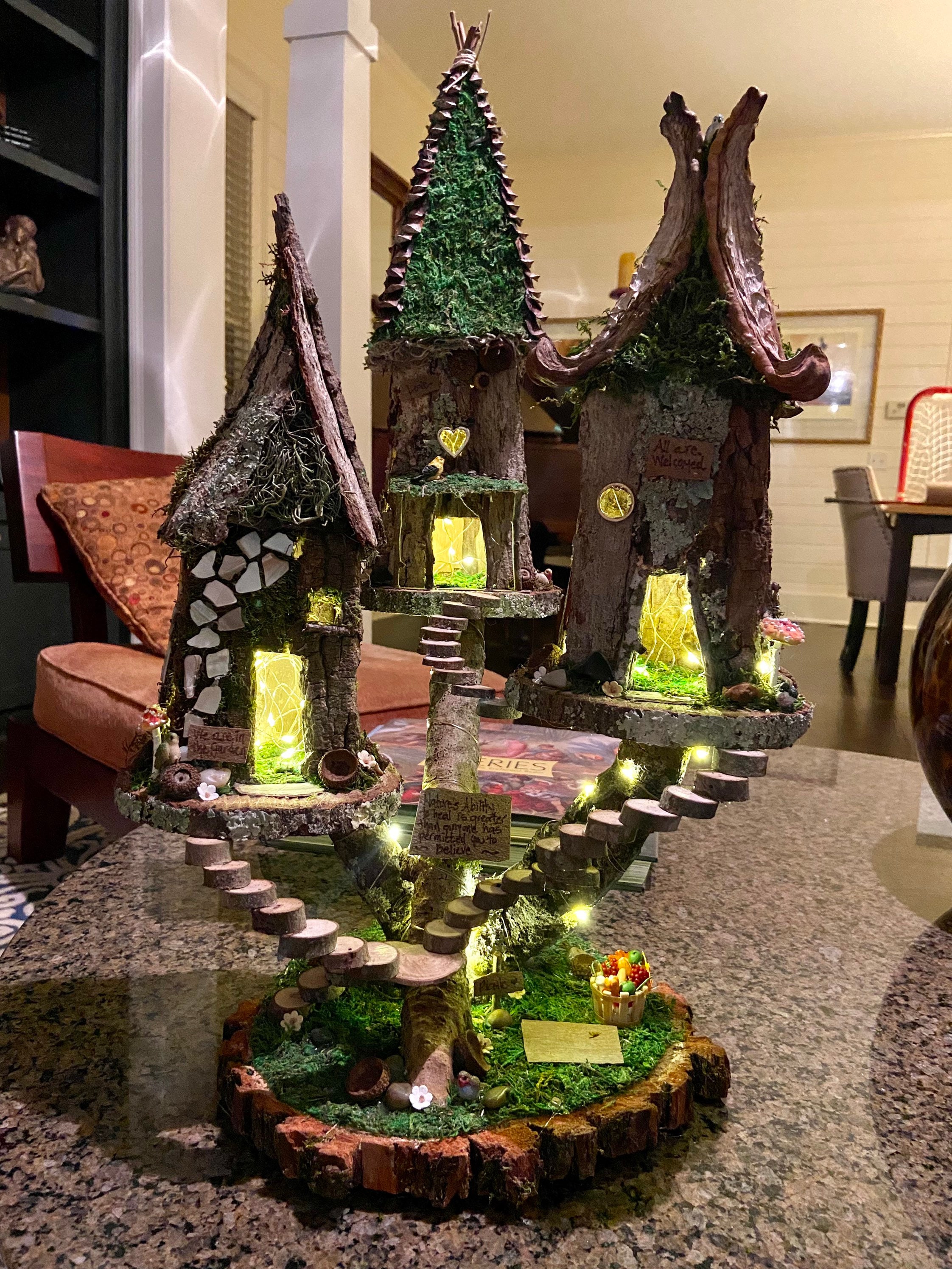 Triple Fairy House, Handmade Fairy House, Personalized Gift