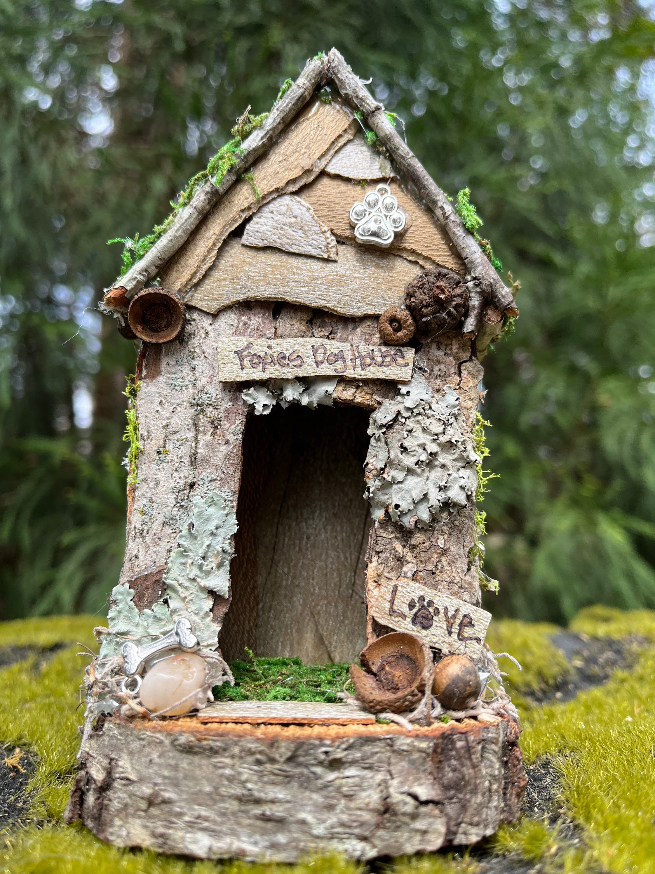 Handmade Fairy Dog House, Personalized Pet Memorial, Natural Bark Wood ...
