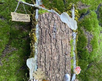 Handmade Halloween Fairy Door, handmade fairy door, personalized gift, custom made - “Happy Halloween”