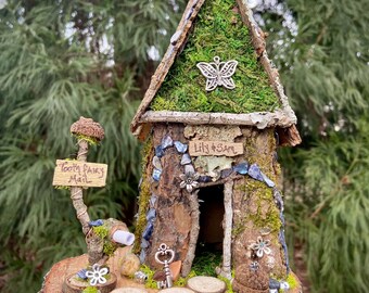 Medium Fairy House, handmade fairy house, personalized gift, custom made - Toothfairy Mail - Fairy lights optional