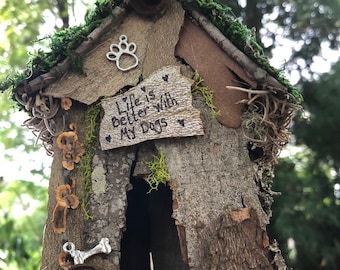 Fairy Dog House, handmade fairy house, personalized gift, custom made - Life Is Better With My Dogs-Small
