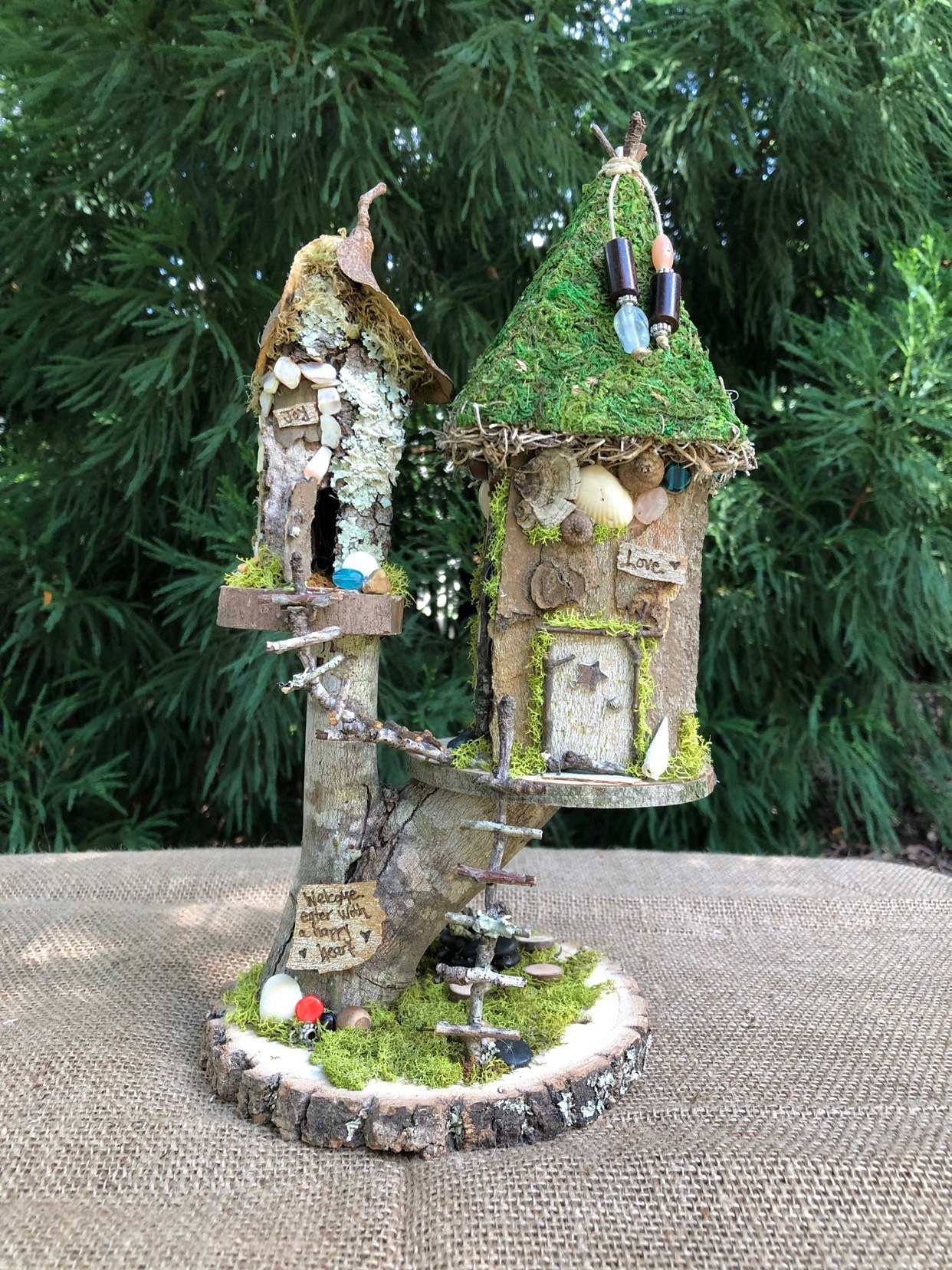 Handmade Double Fairy House With Fire Pit, Personalized Gift